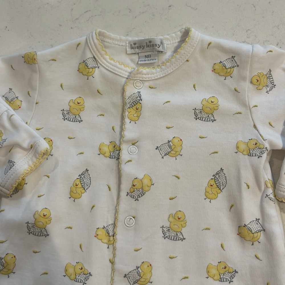 Kissy Kissy Sleepy Chicks Footie.  Size NB